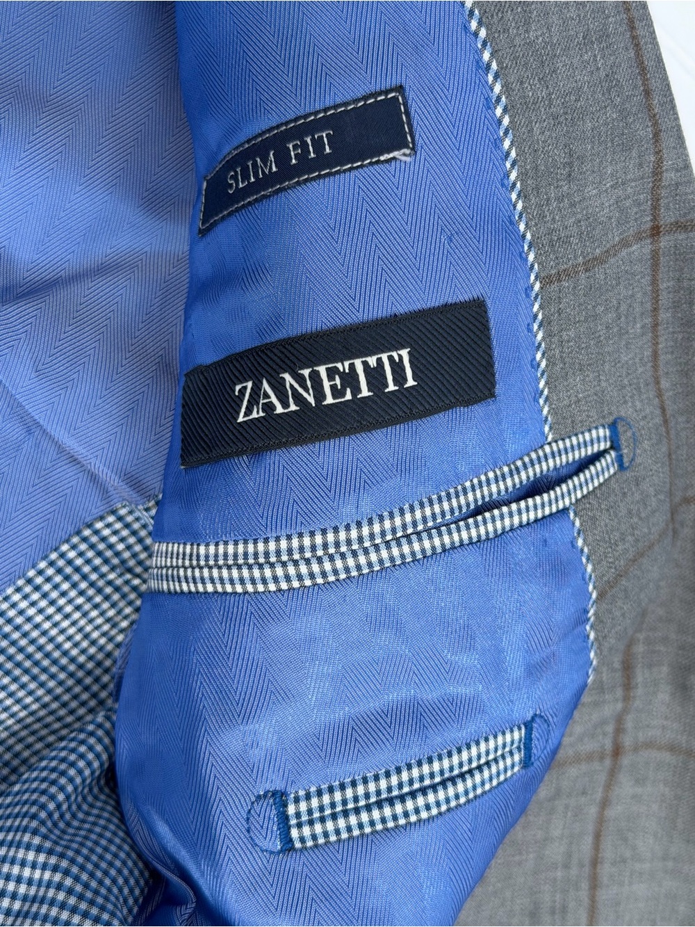 Slim Fit Gray Plaid Sport Coat Blazer Zanetti Lanificio Di Biella 38S